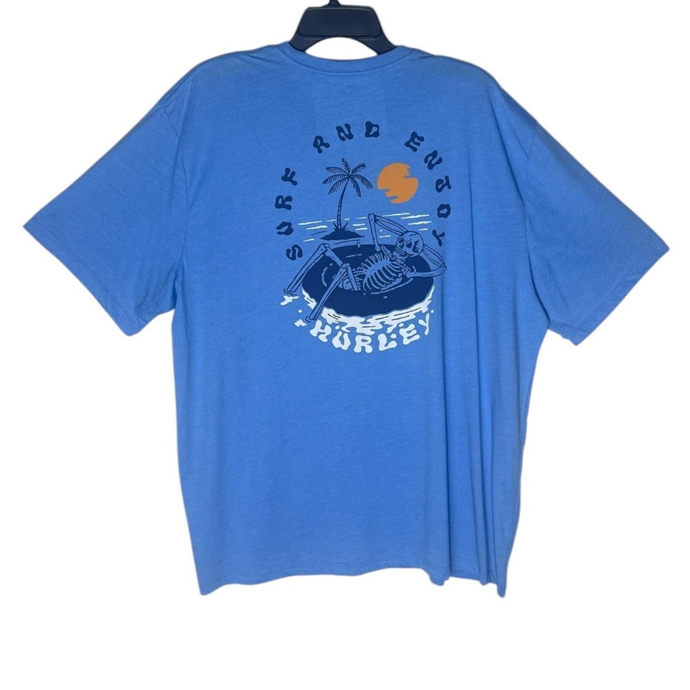 Hurley Mens Floatin SS Graphic T-Shirt Blue XXL Skeleton Surf HS25MMTS02358 NEW